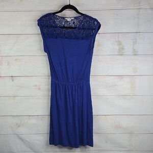 Boden Sheath Dress Stretch Jersey Knit size 2R Lace Crochet Top Blue